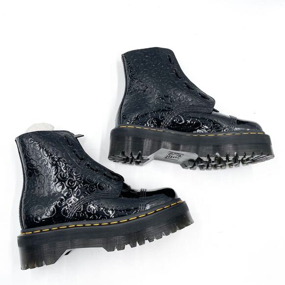Dr Martens Sinclair Boots Black Platform Leopard Emboss Patent Leather Zip Sz 7 - Picture 4 of 10